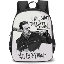 The Walking Dead Backpack StudentPack - Negan Smith Grayscale Drawing Quote I Will Shut That Shit Down