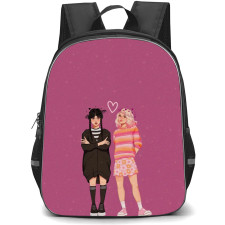 Wednesday Backpack StudentPack - Wednesday And Enid Sinclair Cartoon Art On PInk Background