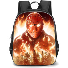 Friday The 13th Backpack StudentPack - Jason Portrait Fire Background