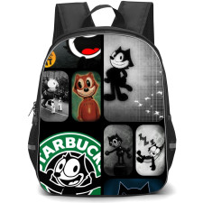 Felix the Cat Backpack StudentPack - Felix The Cat Faces Black and White Starbucks Logo Collage