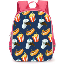 Food Pattern School Backpack StudentPack - American Junk Food Pattern Art on Blue Background