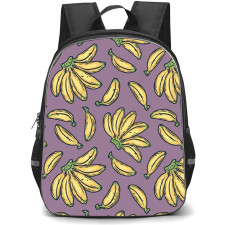 Food Pattern School Backpack StudentPack - Banana Pattern Art On Purple Background