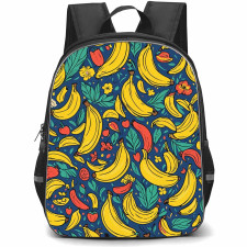Food Pattern School Backpack StudentPack - Banana And Apple Pattern On Blue Background