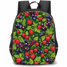 Food Pattern School Backpack StudentPack - Berry And Strawberry Pattern Art On Green Background