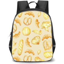 Food Pattern School Backpack StudentPack - Bread And Croissant Pattern Art On Beige Background