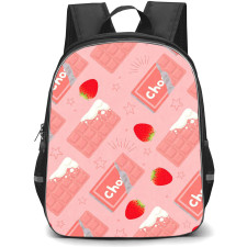 Food Pattern School Backpack StudentPack - Strawberry Chocholate Pattern Art On Pink Background