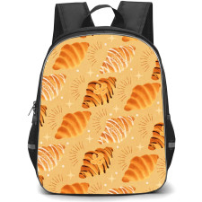 Food Pattern School Backpack StudentPack - Croissant Illustration Pattern Art On Beige Background