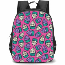 Food Pattern School Backpack StudentPack - Cupcake Illustration Pattern Art On Pink Background