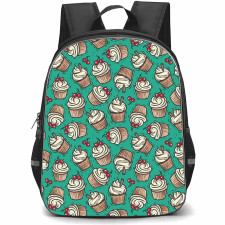 Food Pattern School Backpack StudentPack - Cupcake Trendy Pattern Art On Green Background