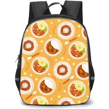 Food Pattern School Backpack StudentPack - Curry And Rice Pattern Art On Orange Background