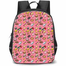 Food Pattern School Backpack StudentPack - Fast Food Cute Icon Pattern Art On Pink Background