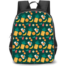 Food Pattern School Backpack StudentPack - Flat Summer Fruits Pattern Art On Green Background