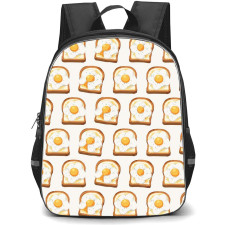 Food Pattern School Backpack StudentPack - Fried Egg And Toasts Pattern Art On Beige Background