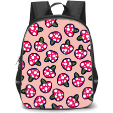 Food Pattern School Backpack StudentPack - Mushroom Cartoon Pattern Art On Pink Background