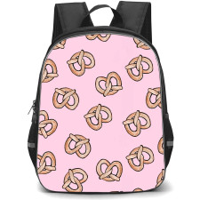 Food Pattern School Backpack StudentPack - Pretzels Pattern Art On Pink Background