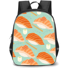 Food Pattern School Backpack StudentPack - Sushi With Salmon Pattern Art On Cyan Background