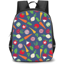 Food Pattern School Backpack StudentPack - Vegetable Illustration Pattern Art On Blue Background