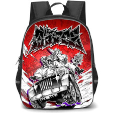 Gachiakuta Backpack StudentPack - Gachiakuta Team Akuta Grayscale Manga Art On Red Background