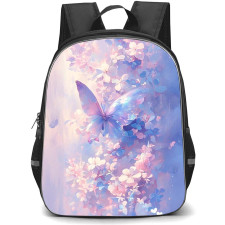 Girlish Backpack StudentPack - Girlish Butterfly And Flowers Watercolor Painting