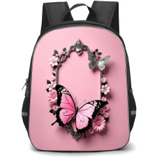 Girlish Backpack StudentPack - Girlish Pink And Black Butterfly