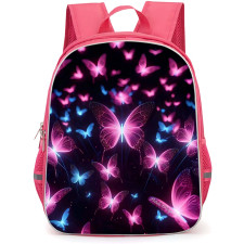 Girlish Backpack StudentPack - Girlish Pink And Blue Bioluminescent Butterflies