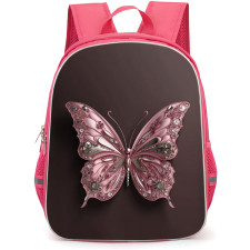 Girlish Backpack StudentPack - Girlish Pink Butterfly With Silver And Diamond
