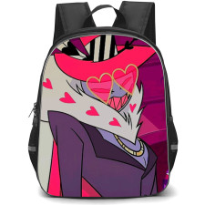 Hazbin Hotel Valentino Backpack StudentPack - Valentino Wear Purple Coat And Heart Shape Glasses Illustration Art