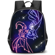 Helluva Boss Backpack StudentPack - Helluva Boss Blitz And Stolas Neon Line Art On Blue Background