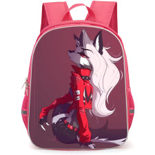Helluva Boss Loona Backpack StudentPack - Loona Sitting Back Illustration Art On Red Background