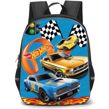 Hot Wheels Let?s Race Backpack Student Pack - Yellow Blue Car Stoplight Blue Background