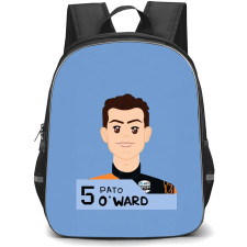IndyCar Series Pato O'Ward Backpack School Bag StudentPack - Pato O'Ward Illustration Portrait In Blue Background