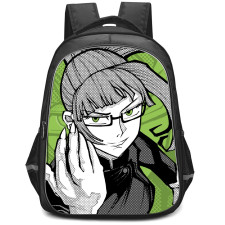 Jujutsu Kaisen Maki Zenin Backpack StudentPack - Maki Zenin Grayscale Portrait On Green Background