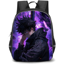 Jujutsu Kaisen Megumi Fushiguro School Backpack StudentPack - Megumi Fushiguro Side Portrait Black Violet Background