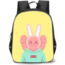 Kaws School Backpack StudentPack - Pink Bunny Supreme Yellow Background