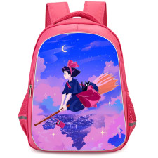 Kiki's Delivery Service Kiki Backpack StudentPack - Kiki On BoomStick And Flying At Night Illustrtration Art