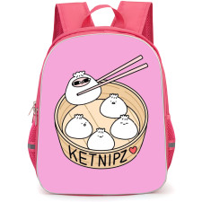 Ketnipz Backpack StudentPack - Ketnipz Cute Cartoon Drawing Of Dim Sum Doodle On Pink Background