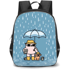 Ketnipz Backpack StudentPack - Ketnipz Holding Umbrella Under Rain Illustration Art Poster