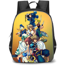 Kingdom Hearts Backpack StudentPack - Characters Sitting Back to Back Yellow Background