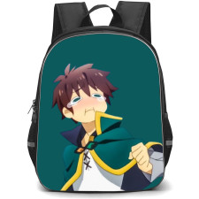 KonoSuba Kazuma Sato Backpack StudentPack - Kazuma Sato Minimalist Blue Green Background