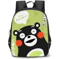Kumamon Backpack StudentPack - Kumamon Mascot Enjoy Drink with Green Pattern Background