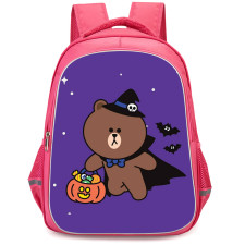 Lines Friends Brown Backpack StudentPack - Brown Halloween Poster Pink Background