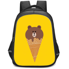 Lines Friends Brown Backpack StudentPack - Brown Ice Cream On Yellow Background