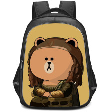 Lines Friends Brown Backpack StudentPack - Brown Crossover With Mona Lisa Portrait