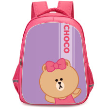 Lines Friends Choco Backpack StudentPack - Choco On Pink Stripe Background