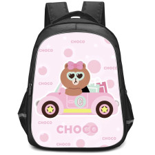 Lines Friends Choco Backpack StudentPack - Choco Sitting On A Car Pink Background