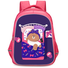 Lines Friends Choco Backpack StudentPack - Choco Sleeping On Her Bed Purple Background