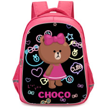 Lines Friends Choco Backpack StudentPack - Choco Standing On Black Neon Heart Shape Background