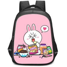 Lines Friends Cony Backpack StudentPack - Cony Eating Chips Pink Background