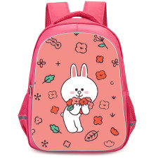 Lines Friends Cony Backpack StudentPack - Cony Holding Flowers On Pink Background