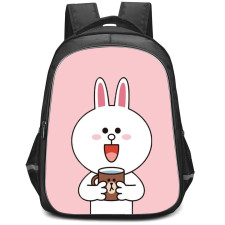 Lines Friends Cony Backpack StudentPack - Cony Holing A Mug On Pink Background